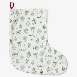 Spreelse Hand Getekende Doodle Groen Grote Kerstsok