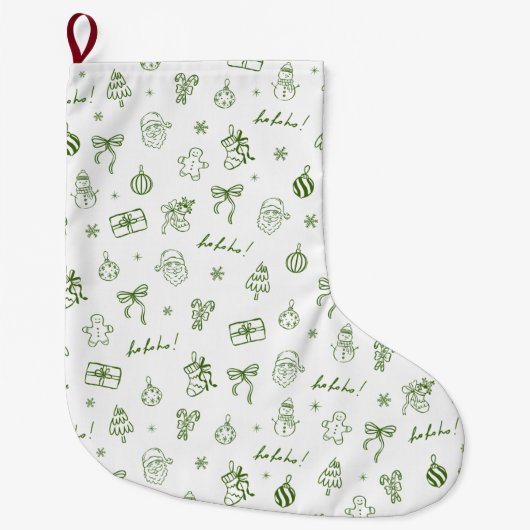 Spreelse Hand Getekende Doodle Groen Grote Kerstsok (Voorkant)