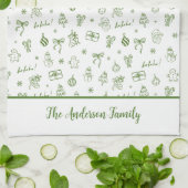 Spreelse Hand Getekende Doodle Groen Theedoek (Gevouwen)