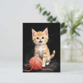 Spreelse Kitten Kat met Garentang Waterverf Print Briefkaart (Staand voorkant)