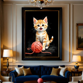 Spreelse Kitten Kat met Garentang Waterverfprint Perfect Poster