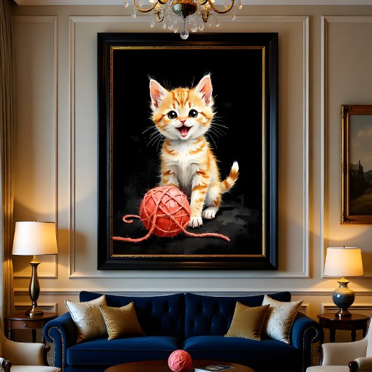 Spreelse Kitten Kat met Garentang Waterverfprint Perfect Poster