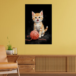 Spreelse Kitten Kat met Garentang Waterverfprint Poster