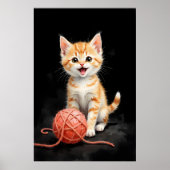 Spreelse Kitten Kat met Garentang Waterverfprint Poster (Voorkant)