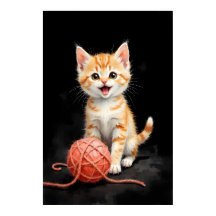 Spreelse Kitten Kat met Garentang Waterverfprint
