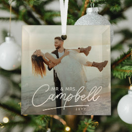 Spreelse Schrift Mr & Mrs Nieuwgetrouwd Aandenken Glas Ornament