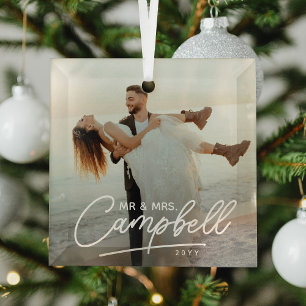 Spreelse Schrift Mr & Mrs Nieuwgetrouwd Aandenken Glas Ornament