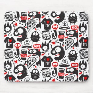 Spreelse Zwarte & Rode Monster Doodles Muismat