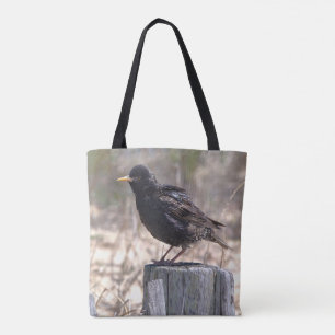 Spreeuw op een Houten Paal Tote Bag