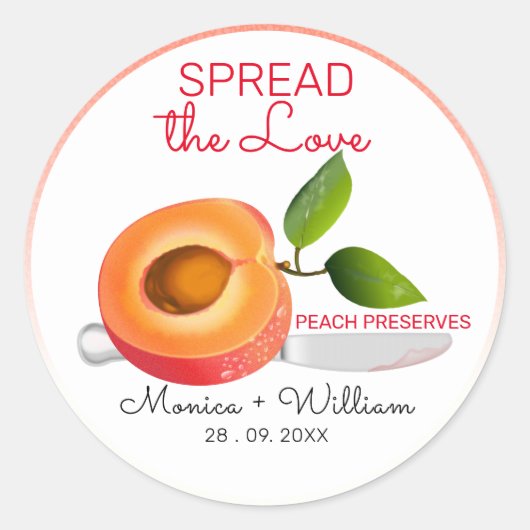 Spreid de Liefde Perzik Bruiloft Ronde Sticker (Voorkant)