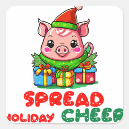 Spreid Holiday Cheer Pig Vierkante Sticker