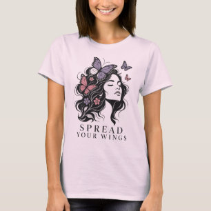 Spreid je vleugels Vlinder Vrouw Bloemportret T-shirt