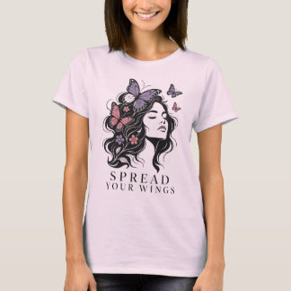 Spreid je vleugels Vlinder Vrouw Bloemportret T-shirt