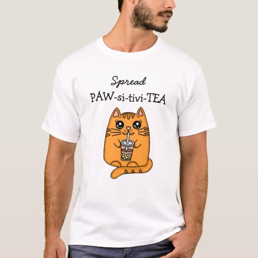 Spreidingspositiviteit | Kawaii Cat en Bubble Tea T-shirt (Voorkant)