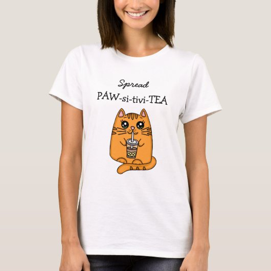 Spreidingspositiviteit | Kawaii Cat en Bubble Tea T-shirt (Voorkant)