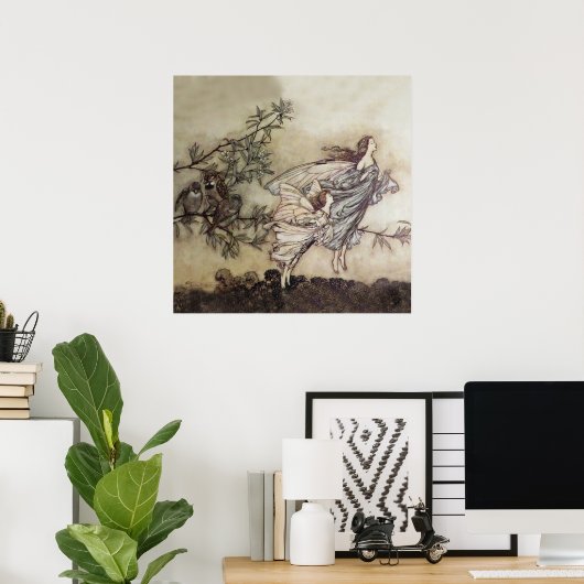 “Sprekende feeën met de vogels” door Arthur Rackha Poster (Thuiskantoor)