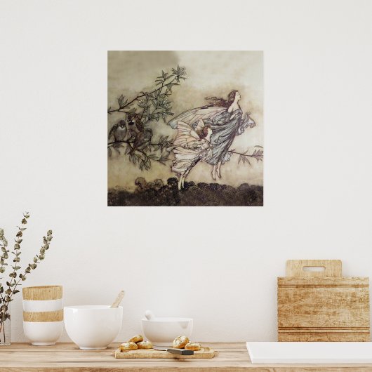 “Sprekende feeën met de vogels” door Arthur Rackha Poster (Keuken)