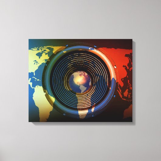 Spreker op een wereldkaart canvas afdruk (Voorkant)