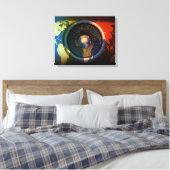 Spreker op een wereldkaart canvas afdruk (Insitu (Slaapkamer))