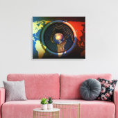 Spreker op een wereldkaart canvas afdruk (Insitu (Woonkamer))