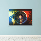 Spreker op een wereldkaart canvas afdruk (Insitu (Houten vloer))