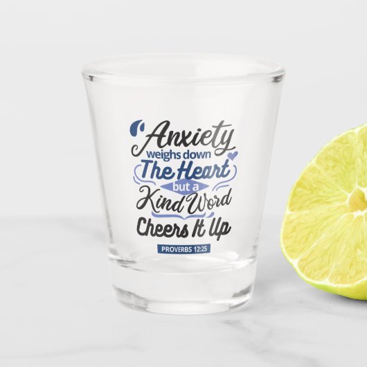 Spreuken 12:25 Bijbelvers – Zachte Woord Kunst Shot Glas (Voorkant)