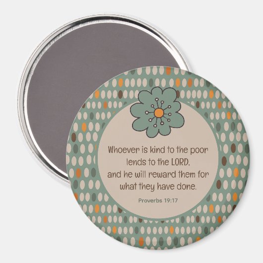 Spreuken 19:17 Retro Ovals & Blauwgroen Bloem Magneet (Voorkant / Achterkant)