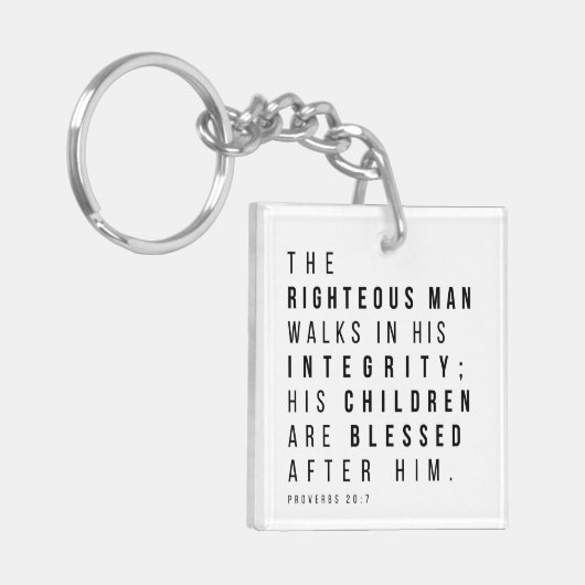 Spreuken 20:7 Het rechtvaardige Man Vaderdag Verse Sleutelhanger (Voorkant Links)