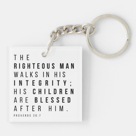 Spreuken 20:7 Het rechtvaardige Man Vaderdag Verse Sleutelhanger (Achterkant)
