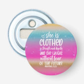 Spreuken 31:25 Bijbel Schrift Bottle Opener (Voorkant)