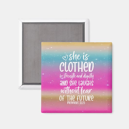 Spreuken 31:25 Bijbel Schrift Magneet (Voorkant / Achterkant)