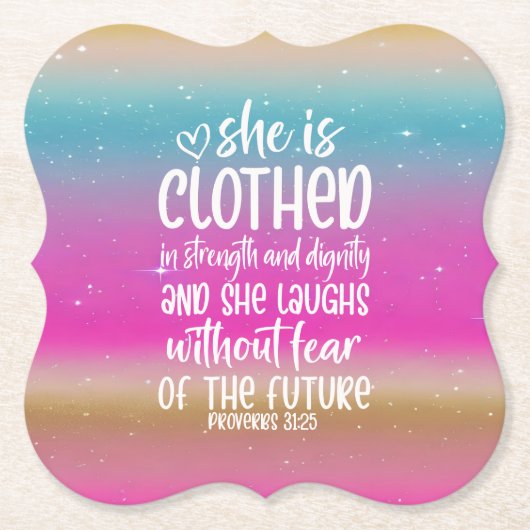 Spreuken 31:25 Bijbel Schrift Papier Onderzetter (Voorkant)