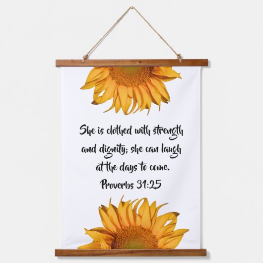 Spreuken 31:25 Bijbelvers Aangepast citaat Zonnebl Hangend Wandkleed (Voorkant)