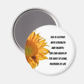 Spreuken 31:25 Bijbelvers Halve zonnebloem Christe Magneet (Voorkant / Achterkant)