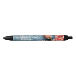 Spreuken 31:25  Bijbelvers met bloemmotief pen Ins