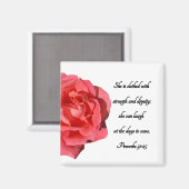 Spreuken 31:25 Bijbelvers Rode Roos Magneet (Voorkant / Achterkant)