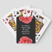 Spreuken 31:25 Bijbelvers Rood Roos op Zwart Pokerkaarten (Achterkant)