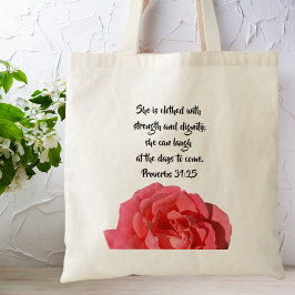 Spreuken 31:25 Bijbelvers Roos Tote Bag