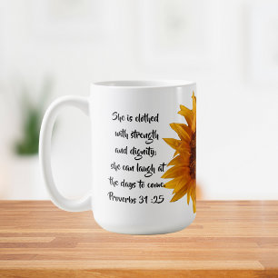 Spreuken 31:25 Bijbelvers Zonnebloem Custom Koffiemok