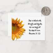 Spreuken 31:25 Bijbelvers Zonnebloem Notitiekaartje (Voorkant / Achterkant in situ)