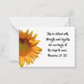 Spreuken 31:25 Bijbelvers Zonnebloem Notitiekaartje (Voorkant)