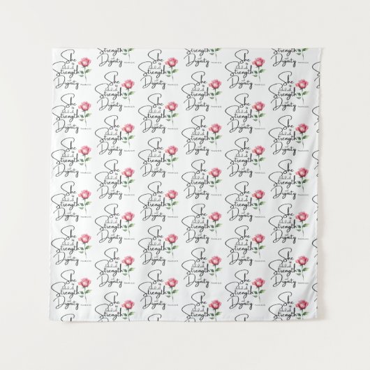 Spreuken 31:25 Bloem Bijbel Verse Naadloos Patroon Wandkleed (Voorkant)