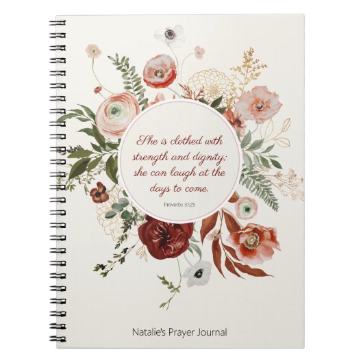 Spreuken 31:25 Blush Pink Bloemen Gebed Journal Notitieboek (Voorkant)