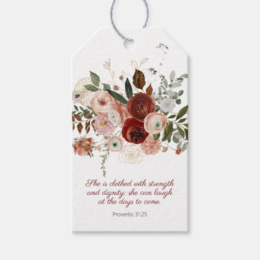 Spreuken 31:25 Elegant Bloemengeschenk Label Cadeaulabel (Voorkant)