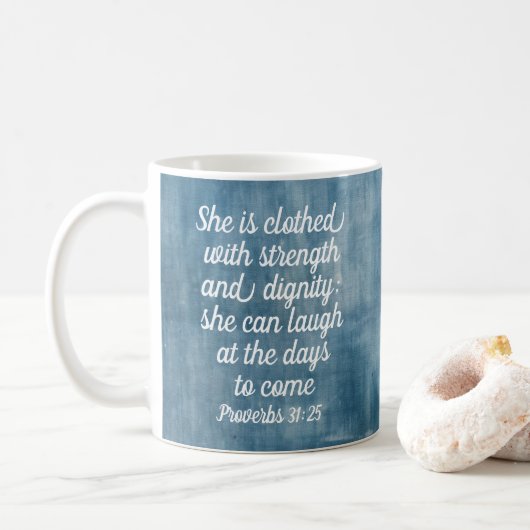 Spreuken 31:25 inspirerende Bijbeltekst mok (Met donut)