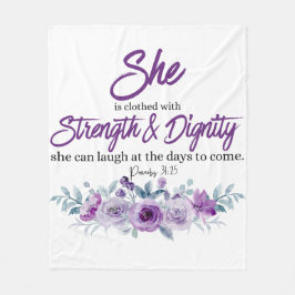 Spreuken 31:25 Kracht en waardigheid Paarse bloem Fleece Deken