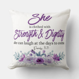 Spreuken 31:25 Kracht en waardigheid Paarse bloem Kussen
