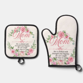 Spreuken 31:25 Moederdag Bijbelvers Roos Ovenwant & Pannenlap Set