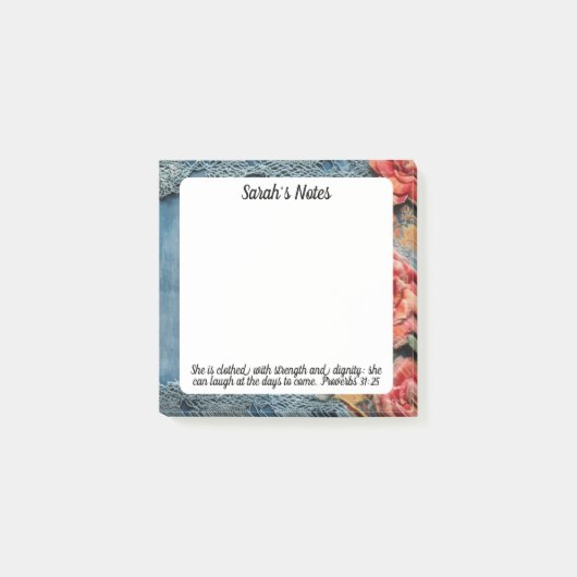 Spreuken 31:25 Post-It Notes Bijbelvers Bloemig (Voorkant)