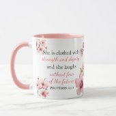 Spreuken 31:25 Rechtvaardige Vrouw Roze Waterverf  Mok (Links)